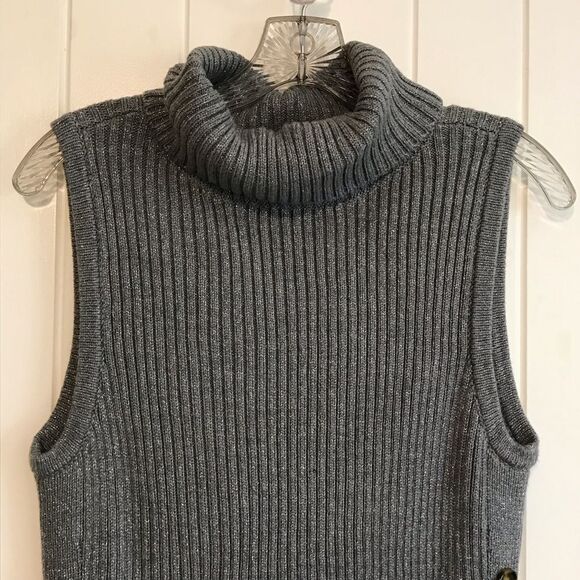 New York & Co. Sleeveless Cowl Neck Sweater Dress Gray Metallic LARGE - Picture 2 of 7